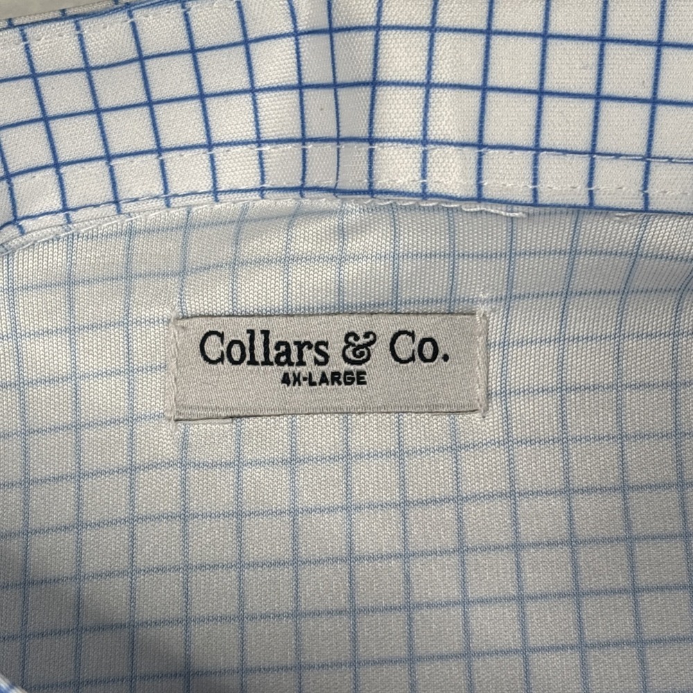 Collars and Co Polo Mens 4XL - Thin Blue Check - Semi Spread Collar Brand New - Picture 6 of 7
